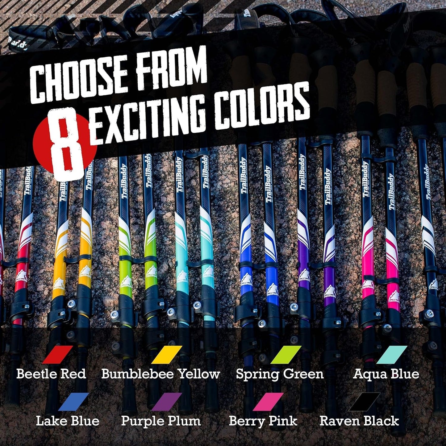 Collapsible Lightweight Trekking Poles for Hiking (Pair of 2 Walking Sticks)