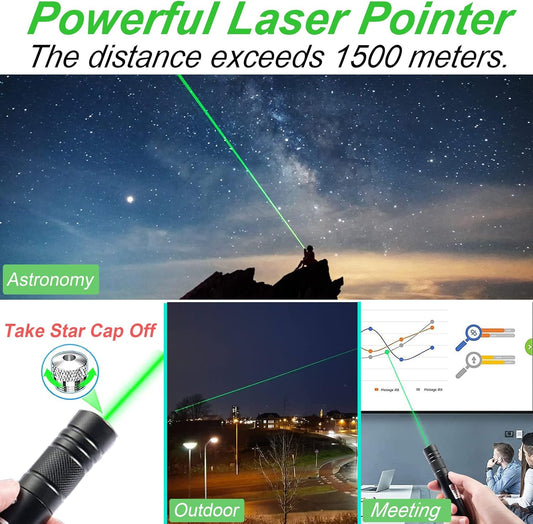Green Laser Pointer High Power, Green Long Range High Power Laser Pointer Rechargeable High Power Strong Laser Beam Pointer Pen Green Laser Light Pointer, Green Laser Pointer for Presentations Outdoor