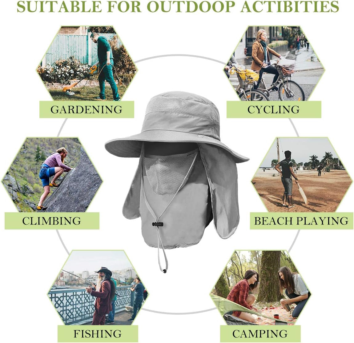 Wide Brim Fishing Hat with Sun Protection, Removable Face and Neck Flap (2-Pack)