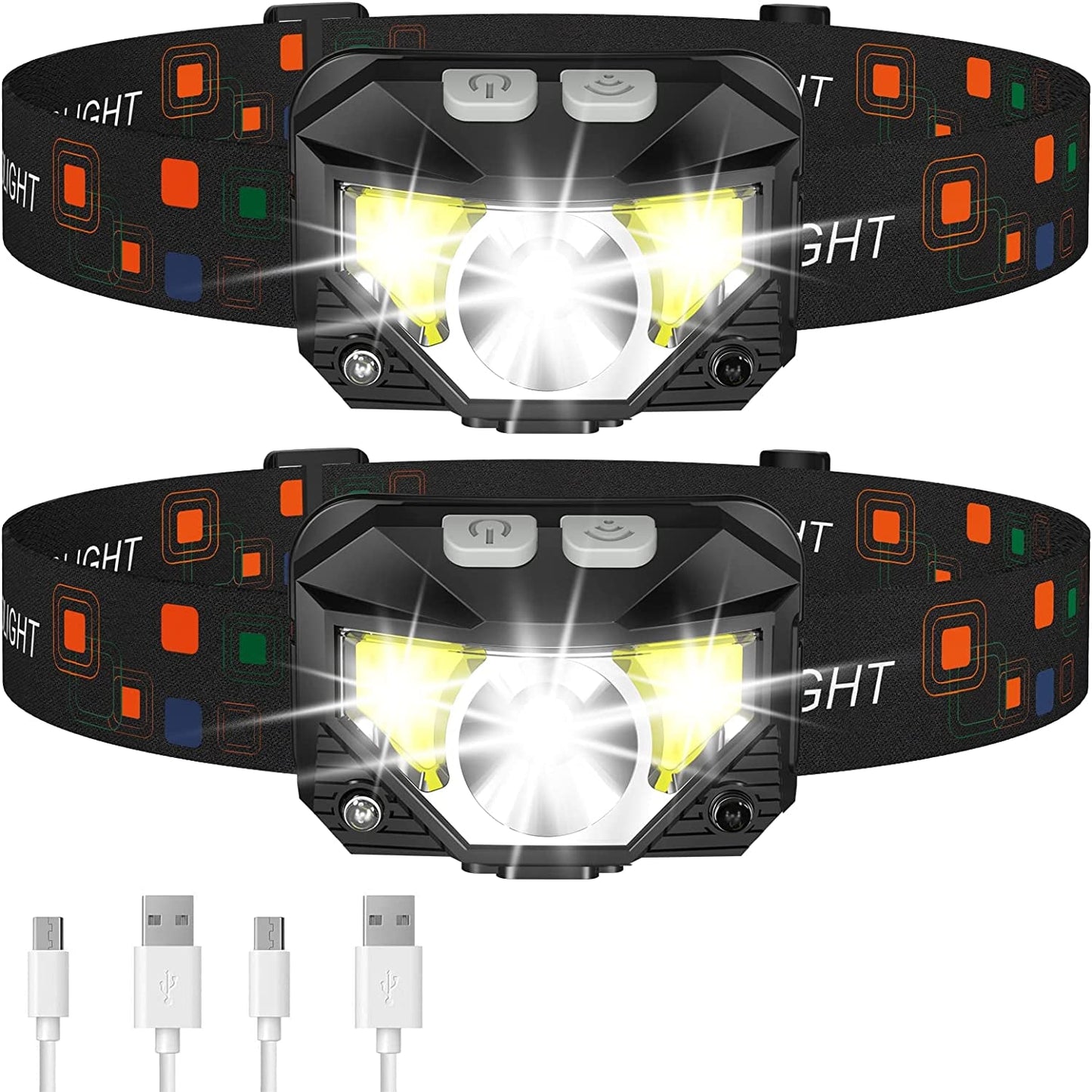 Headlamp Flashlight, 1200 Lumen Ultra-Light Bright LED Rechargeable Headlight with White Red Light,2-Pack Waterproof Motion Sensor Head Lamp,8 Modes for Outdoor Camping Running Hiking Fishing