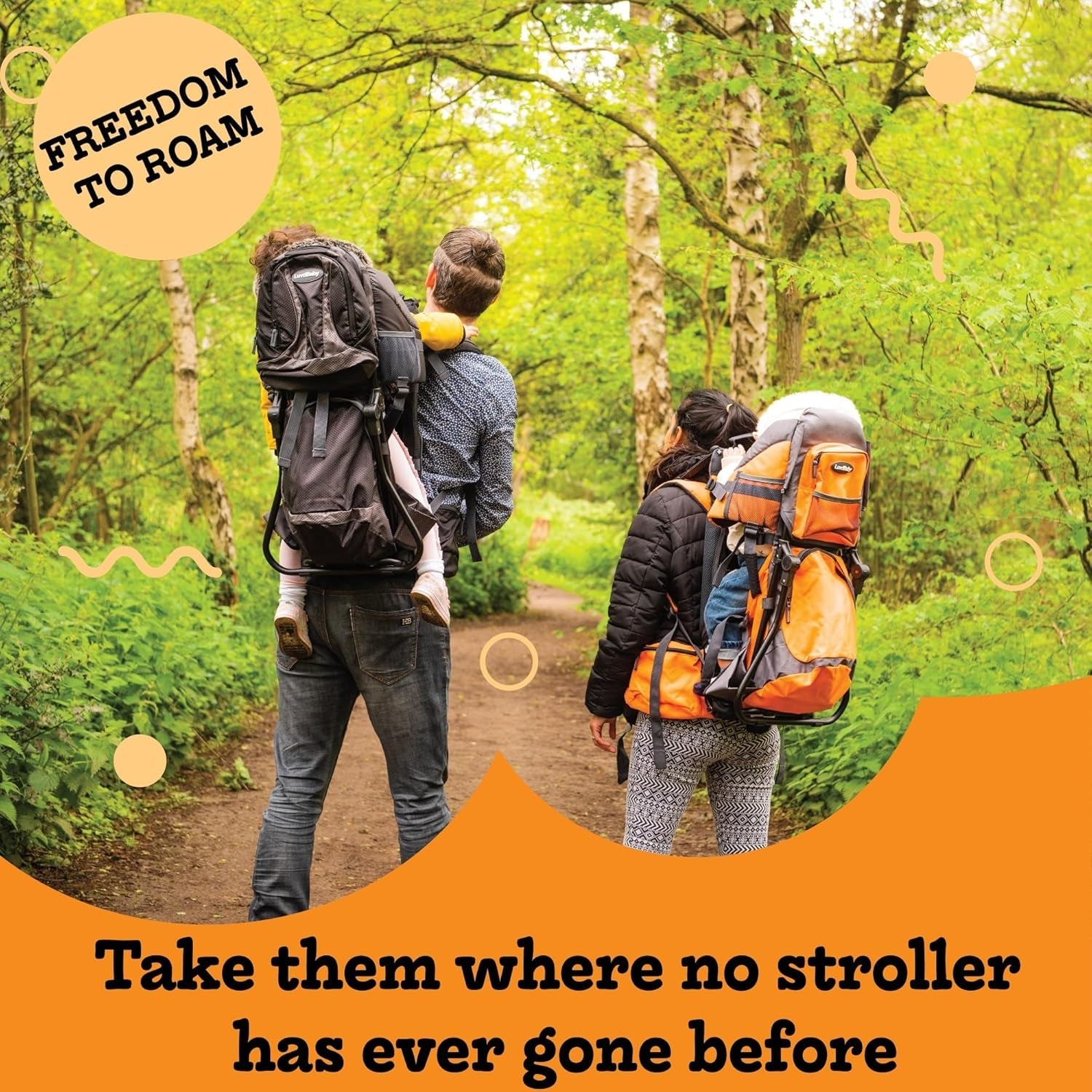 Orange Hiking Baby Carrier System with Diaper Change Pad, Insulated Pocket + Rain and Sun Hood to Protect Your Child