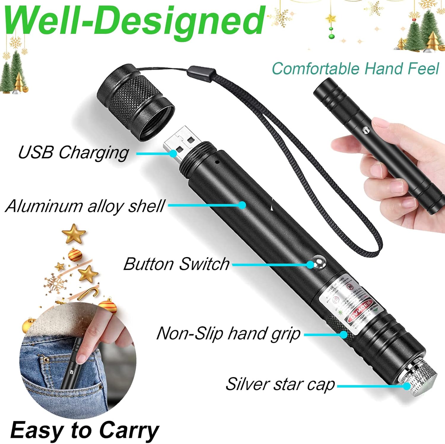 Green Laser Pointer High Power, Green Long Range High Power Laser Pointer Rechargeable High Power Strong Laser Beam Pointer Pen Green Laser Light Pointer, Green Laser Pointer for Presentations Outdoor