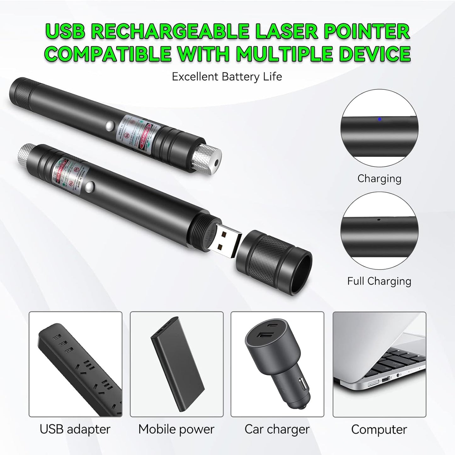 Green Laser Pointer High Power, Green Long Range High Power Laser Pointer Rechargeable High Power Strong Laser Beam Pointer Pen Green Laser Light Pointer, Green Laser Pointer for Presentations Outdoor