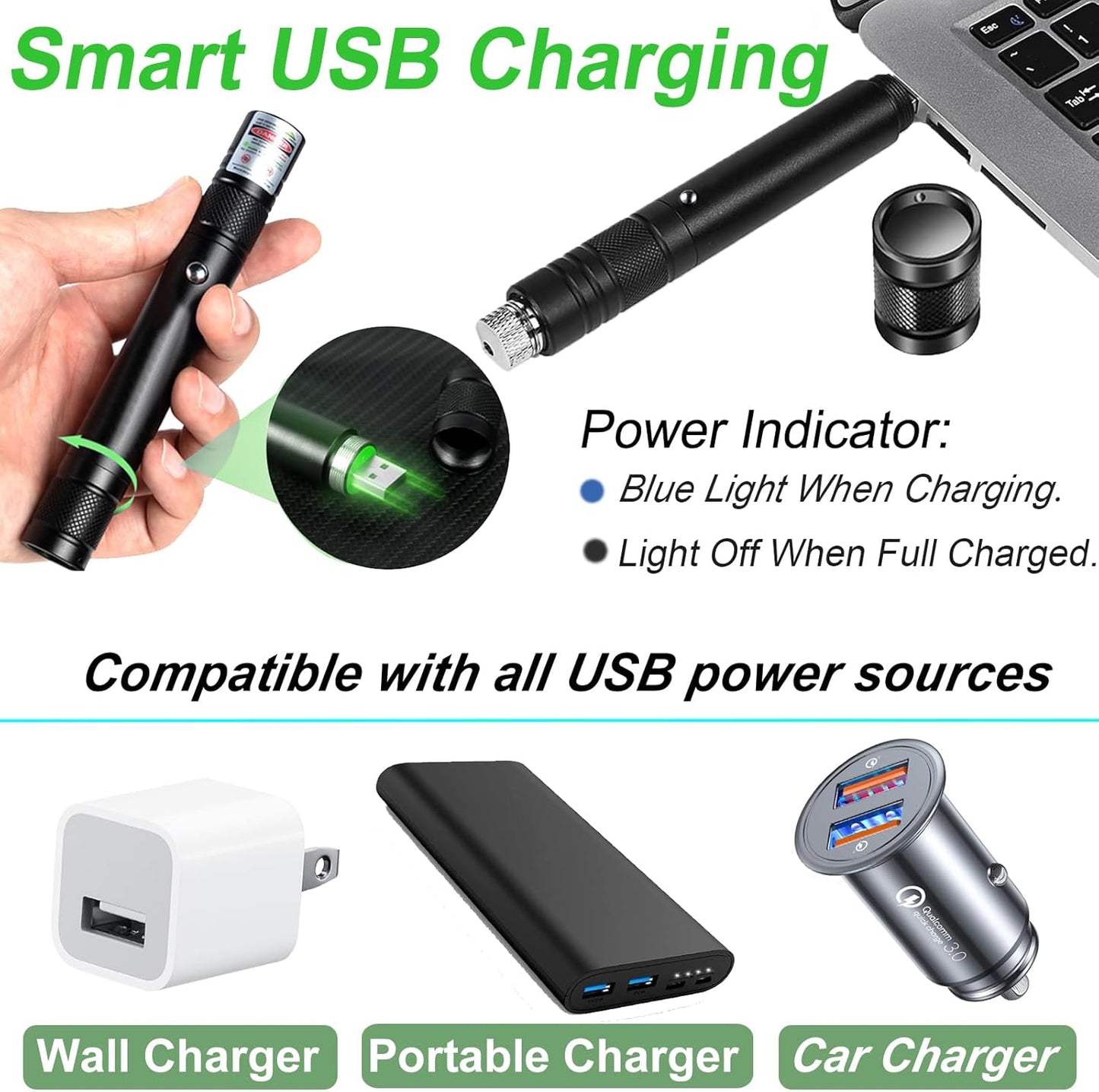 Green Laser Pointer High Power, Green Long Range High Power Laser Pointer Rechargeable High Power Strong Laser Beam Pointer Pen Green Laser Light Pointer, Green Laser Pointer for Presentations Outdoor