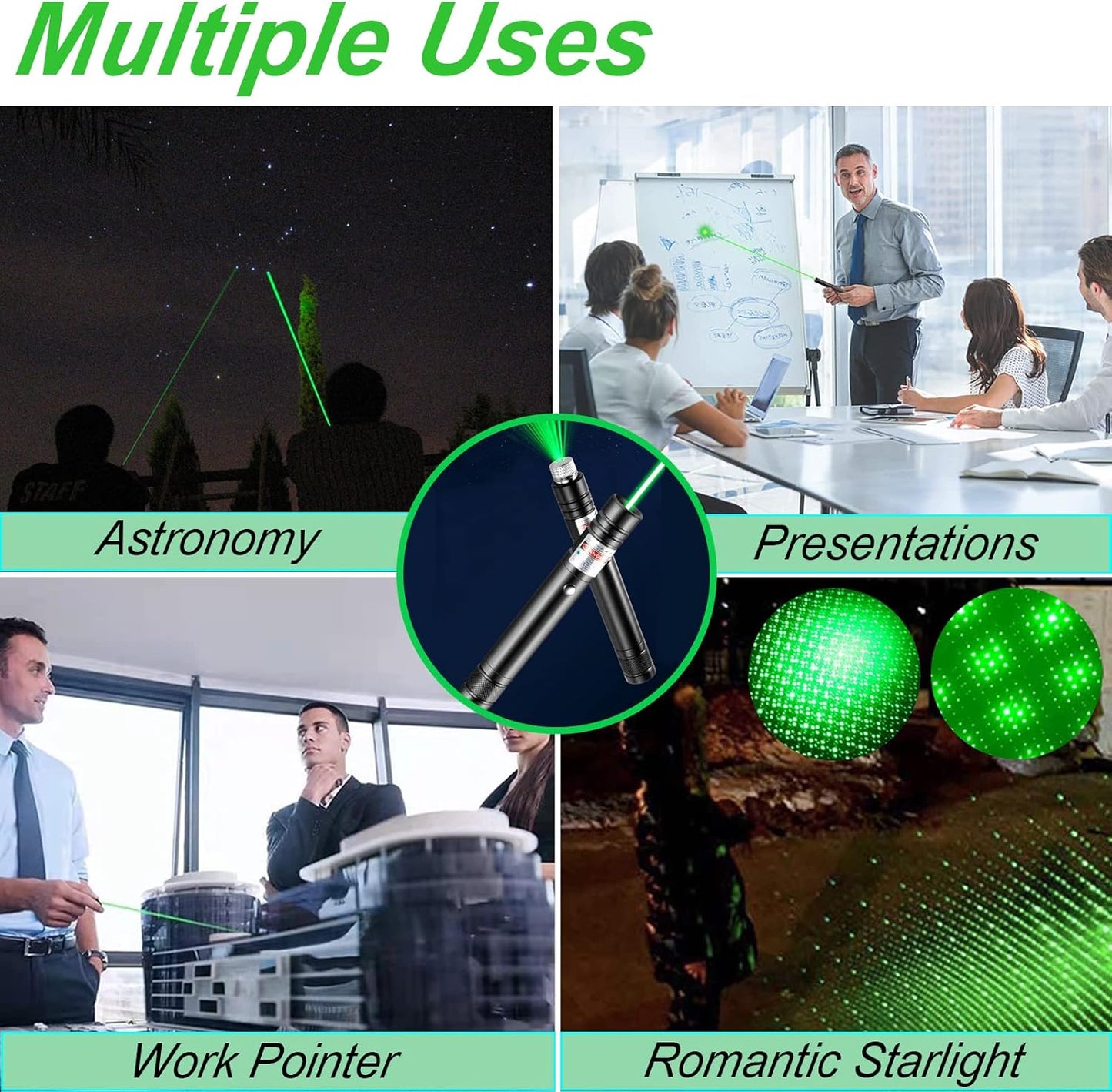 Green Laser Pointer High Power, Green Long Range High Power Laser Pointer Rechargeable High Power Strong Laser Beam Pointer Pen Green Laser Light Pointer, Green Laser Pointer for Presentations Outdoor