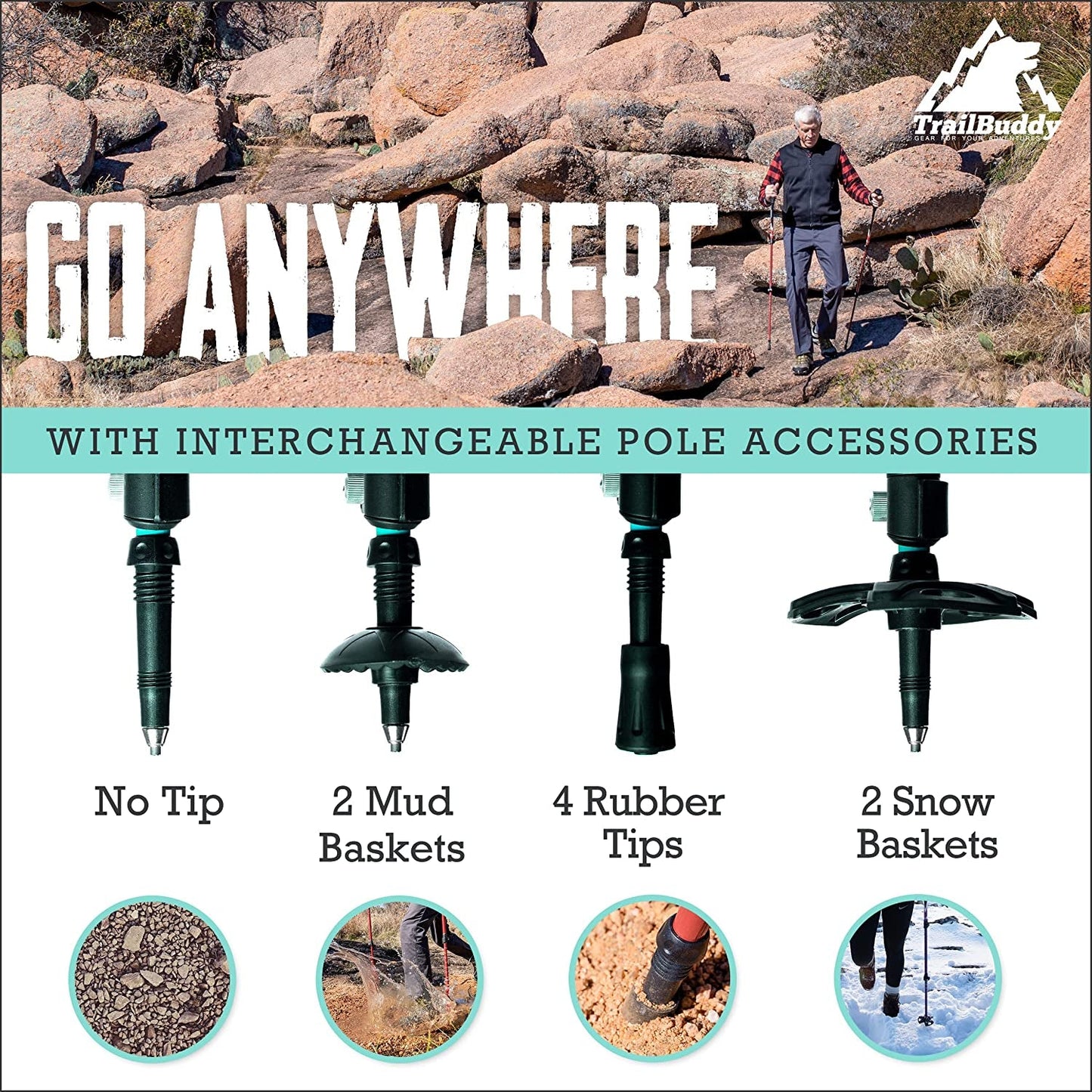 Collapsible Lightweight Trekking Poles for Hiking (Pair of 2 Walking Sticks)